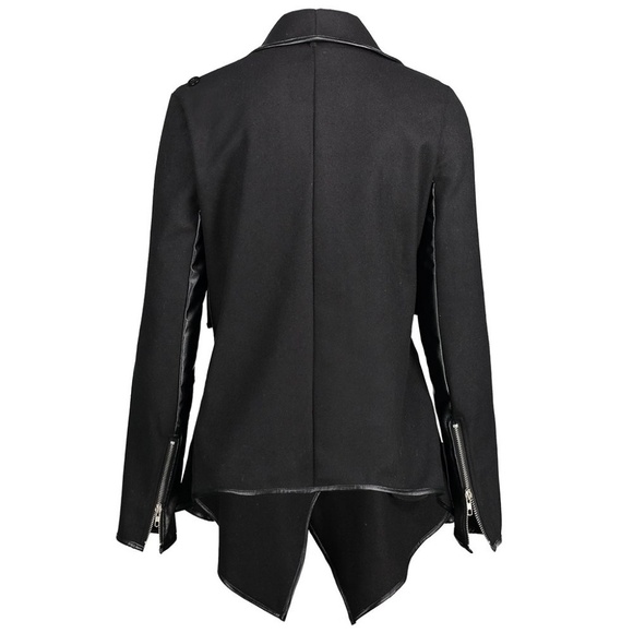 Christine-Leather Trim Wrap Collar Jacket - Picture 6 of 8